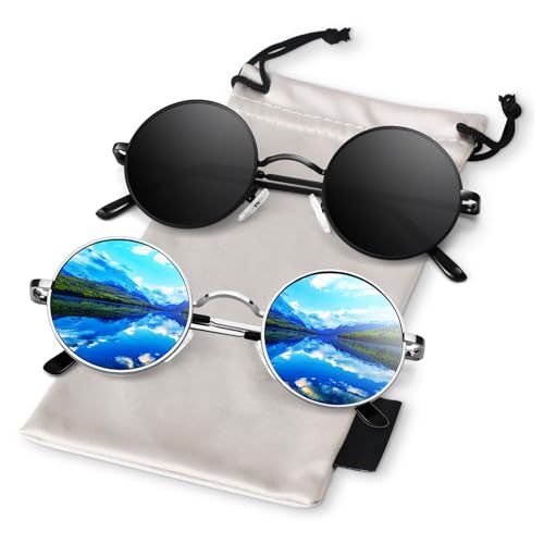 Image of Sunier Round Sunglasses Men Womens Shades Polarized Retro Circle UV400 Sun Glasses