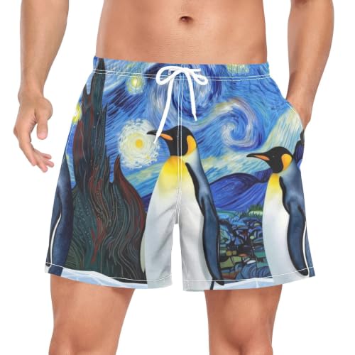 Trajes de baño de playa con pingüinos de noche estrellada de tejido transpirable ligero