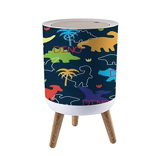 Image of Small Trash Can with Lid Seamless Colorful Dinosaurs Dinosaur Silhouette Round Recycle Bin Press Top Dog Proof Wastebasket for Kitchen Bathroom Bedroom Office 7L /1.8 Gallon