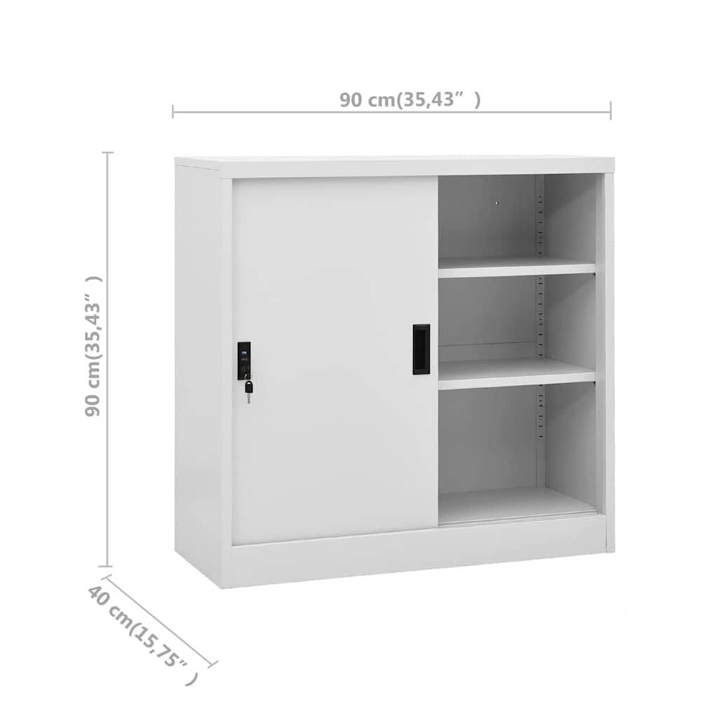 Armoire de Bureau en Acier Gris Clair 90x40x90 cm avec Porte Coulissante