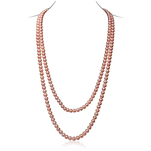 JYX Pearl Long Strand Necklace Natural 8-9mm Pink Cultured Freshwater Pearl Necklace 48