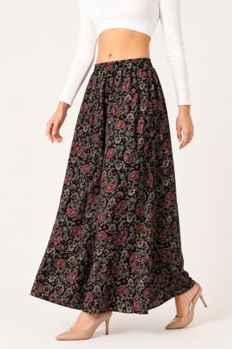 Image of Viscose Rayon Flared Printed Plazzo Palazzo Pants, Loose /Relaxed Fit Regular, Office Wear, Casual Wear Comfortable, Trouser Pants for Girls & Women Black Kerri Design (S to 3XL Size)