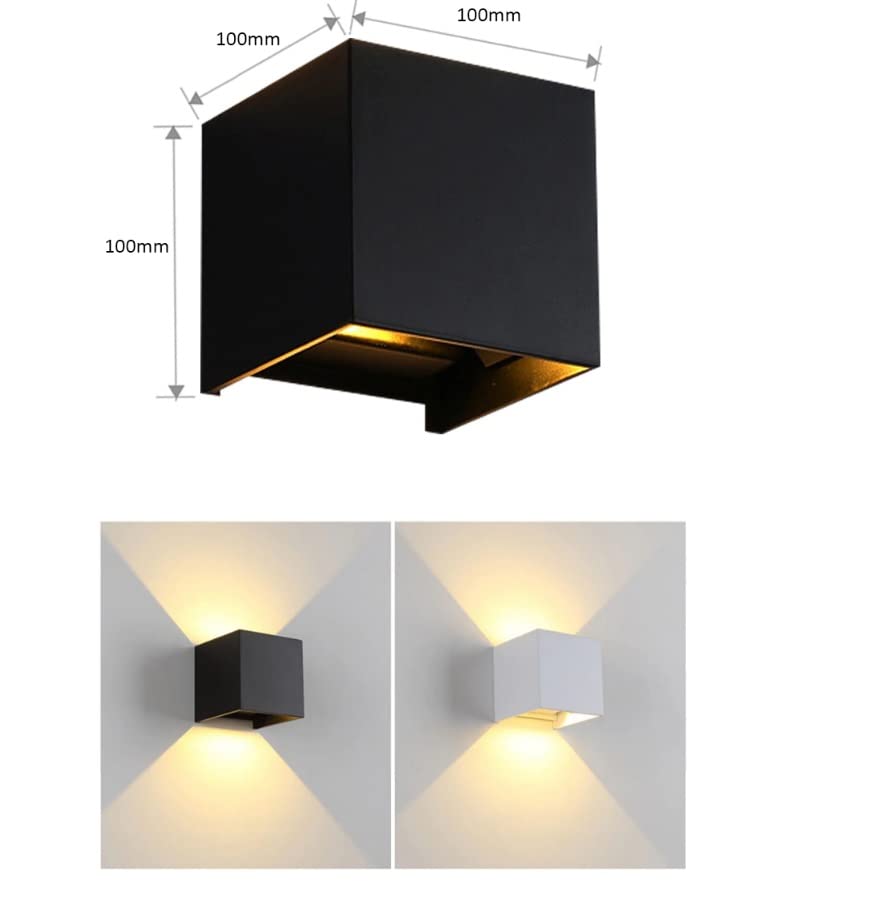 Lampada Da Parete LED Cubo 12W, Bianco, Per Interni Ed Esterni, Luce Fredda 6500K, Regolabile Up-down, In Alluminio