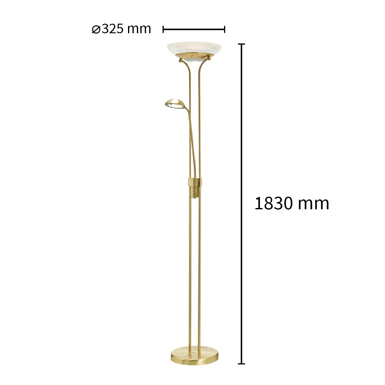 Lindby LED Stehlampe, Deckenfluter dimmbar verstellbarer Lesearm Standleuchte Metall messing Standlampe Wohnzimmerlampe Leselampe