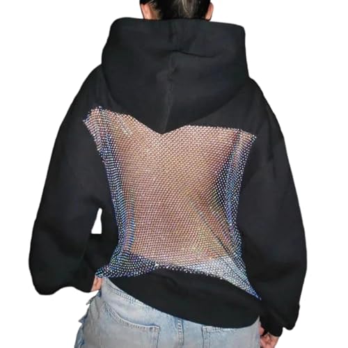 Sweat à capuche surdimensionné en maille cristal pull d'hiver élégant - 4
