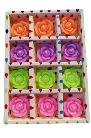 Floating Diya Candles, 12 Pcs Rose Flower Shape Decorative Smokeless Floating Candles for Diwali, Home Decoration & Gifting Purpose. Multicolor (Rose Flower 30x30cm)
