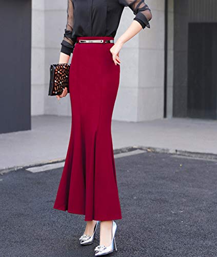 Femiserah Women's Bodycon Stretchy High Waist OL Fishtail Mermaid Long Maxi Skirt3