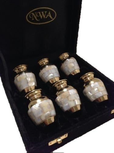 Cremation Urn, Mother of Pearl Keepsake Funeral Urns-Set of 6 with Case