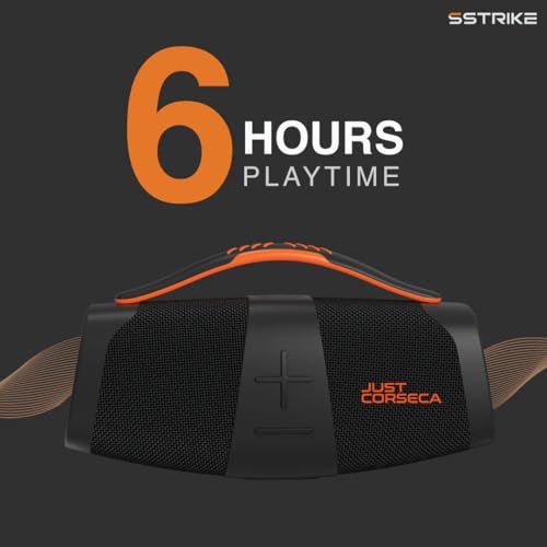 Image of JUST CORSECA Sstrike 40W Wireless Bluetooth Speaker | Powerful Bass | BT 5.3 | LED Light Sync | Built-in Mic | 2400mAh Battery | 15H Playtime | TWS Pairing | Portable Handle | FM /USB Support (Black)