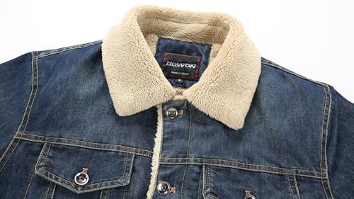 Image of HOW'ON Men's Plus Cotton Warm Fur Collar Sherpa Lined Denim Jacket Button Down Classy Casual Quilted Jeans Coats Outwear