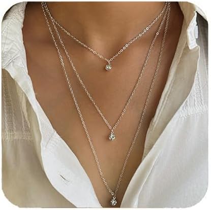 Artmiss Colar feminino em camadas de strass simples duplo multicamadas colar com pingente para menina