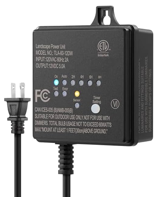 DEWENWILS 60W 120V AC to 12V DC Outdoor Low Voltage Transformer with Timer and Photocell Light Sensor, Weatherproof, Specially for LED Landscape Lighting, Spotlight, Pathway Light, ETL Listed