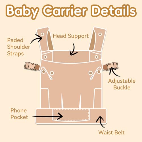 Image of Baby Carrier for Newborn to Toddler-7-45 lbs 0-36 Months Versatile & Adjustable Linen Carrier with Front Pocket Headrest Support for Moms, Dads, Beige