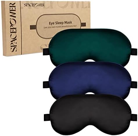 Sleep Mask, Silk Eye Mask for Sleeping with Adjustable Strap, Satin Blackout Sleeping Eye Mask for Men&Women, Comfortable Blindfold Eyeshade for Night Sleep (Black,Blue,Green)