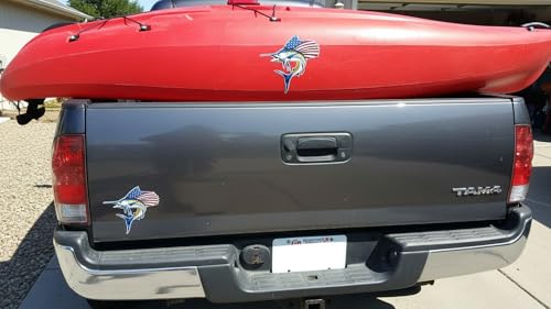 Image of USA Marlin Fish Sticker Patriotic 3 Pieces Set, Salt Water Fish Sticker, Swordfish Decal, 6 Inches - Car Bumper, Laptop, Tumbler Helmet, Self Adhesive Vinyl, Weatherproof