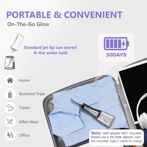 Image of 350ML Water Dental Flosser Teeth Pick with Stand Convenient Storage, 5 Modes Portable Cordless Oral Irrigator, Electric Rechargeable IPX7 Waterproof for Home Travel Teeth Cleaning(Black)