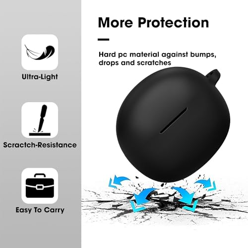 Image of Sounce Soft Silicone Case Cover for Boat 141 Pro, Scratch-Resistant, Non-Slip Grip with Carabiner Clip Keychain, Full Protection, Water Resistant Shockproof Case Anti Fall Anti Dust - Black