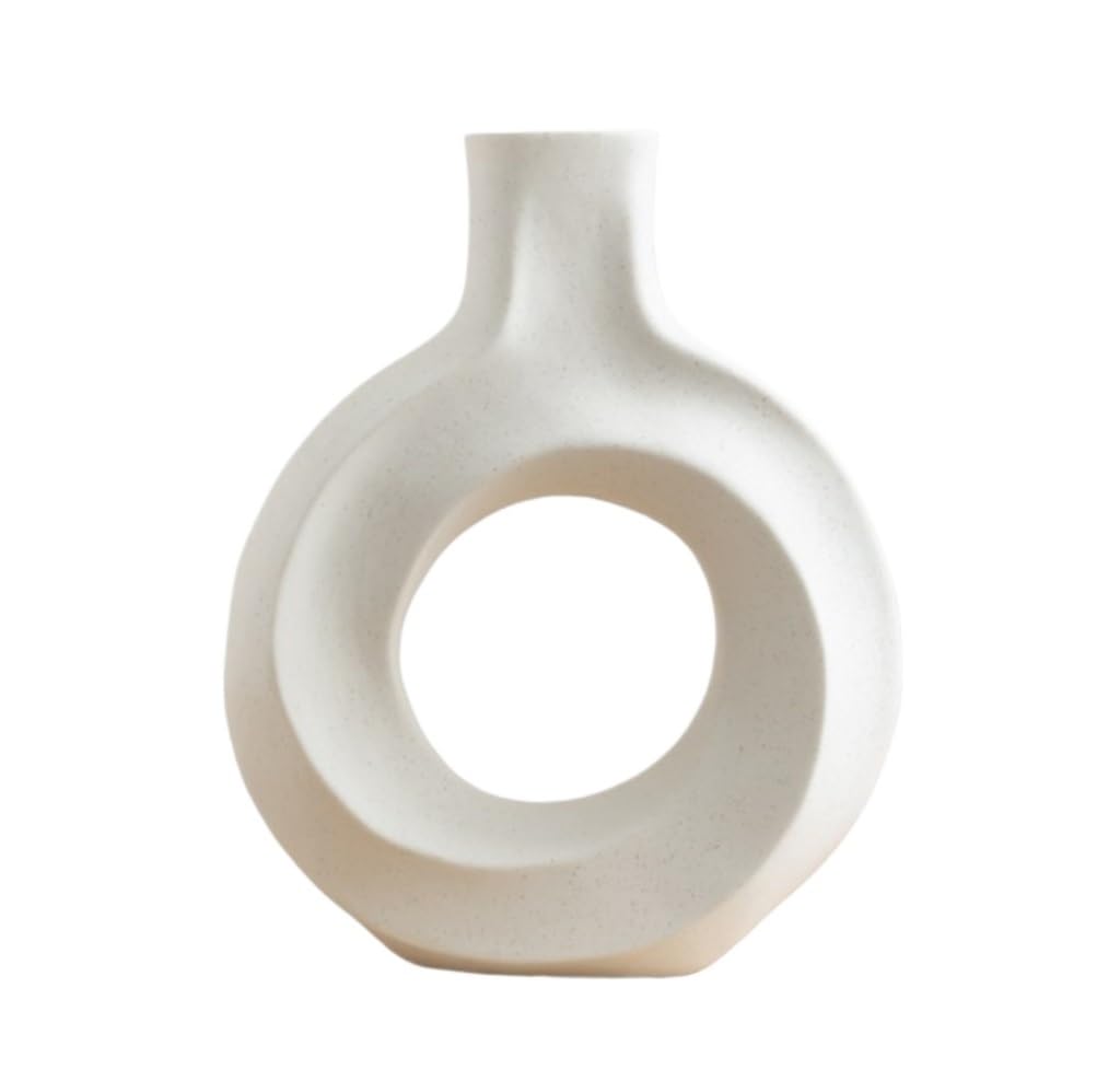 Vase Flowers Ceramic Decorations Modern Home Decor For Living Room With Hole Circle Vases Centerpieces For(18.3 * 23.5cm)
