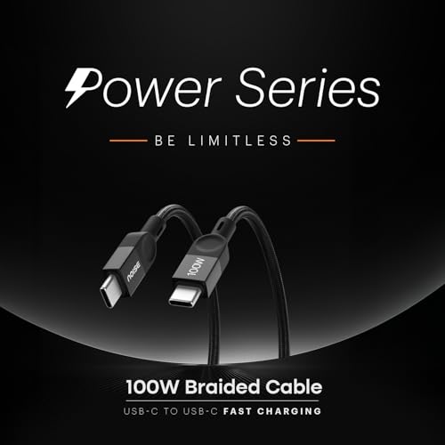 Image of Noise GaN Charger 100W + Type-C to Type-C 100W Braided Cable (1M): 4 Ports (3 USB-C Type, 1 USB-A), Super Fast Charging, Supports All iPhones, Android (Black)