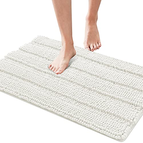 Subrtex Bathroom Rugs Chenille Bath Rug Non Slip Soft Rugs Striped Plush Bath Mat For Bathroom Water Absorbent Shower Mat Quick Dry Machine Washable(Ivory,16"X24") #TOP6