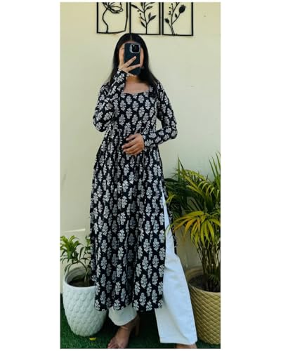 Image of Dhanna Fashion Women's Cotton Floral Print Kurta,Long Sleeve, A-Line Style
