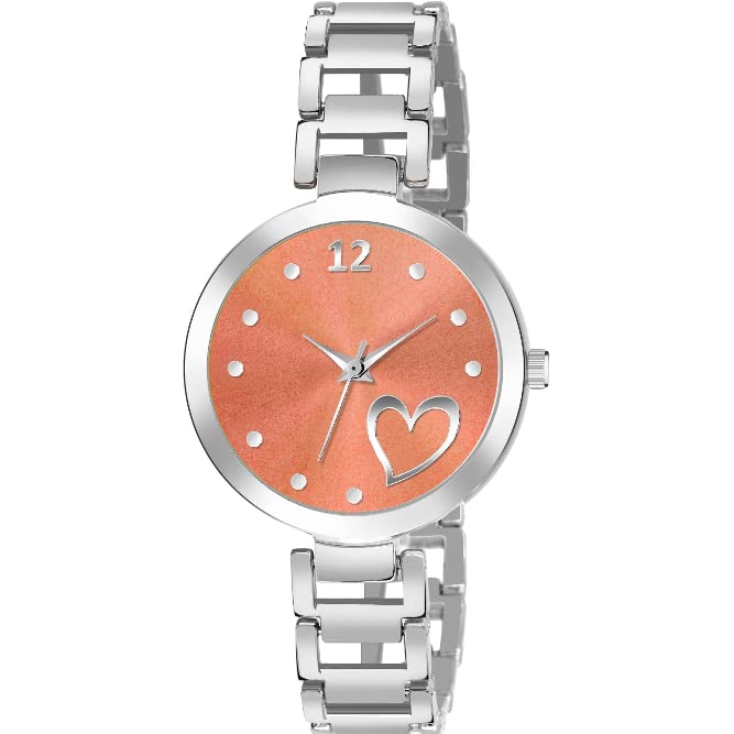 KIARVI GALLERY AnalogueHeart Dial Designer Stylish Metal Strap Watch for Girls and Women (Silver-Orange) (B0C3DG4VYR) Amazon Price History, Amazon Price Tracker
