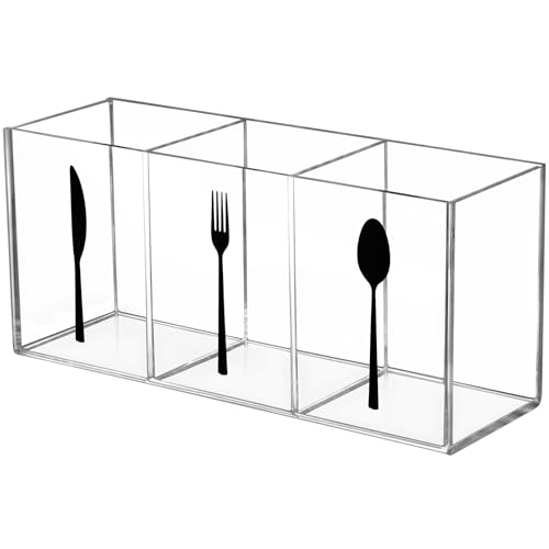 Hxezoc Clear Acrylic Cutlery Storage Organizer, Transparent Silverware Caddy 3 Section Tableware Plastic Holder for Kitchen Indoor Outdoor Decoration Supplies