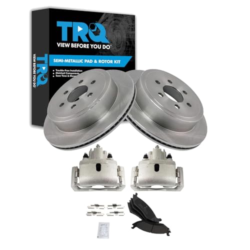 Image of TRQ Rear Brake Pad and Rotor Set Semi Metallic Rotors Calipers Compatible with 2003 Dodge Durango