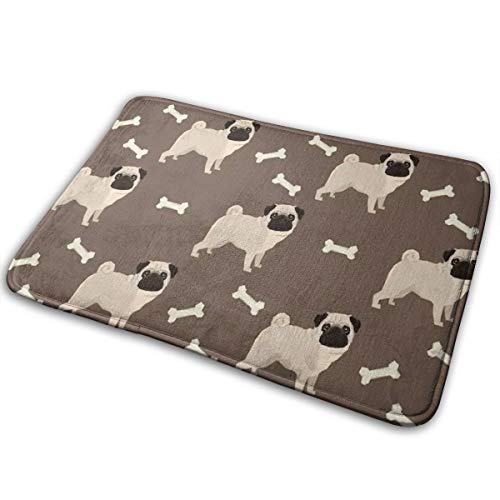 玄関マット Sharing Life フロア マット ドアマット バスマット パグ 犬 パグ柄 かわいい 骨 お風呂マット 足ふきマット キッチンマット 滑り止め 吸水 抗菌 室内用 業務用 薄型 家庭用 40 X 60cm
