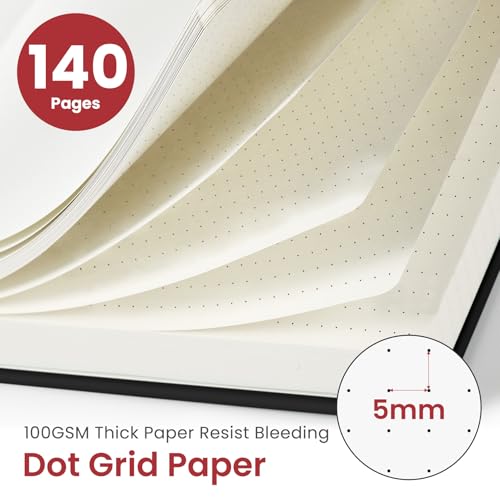 Image of Taja Dotted Spiral Journal Notebook for Women & Men, 140 Pages, Dotted Notebook for Journaling & Note Taking, Journals for Writing, A5(5.7 inch x 7.9 inch) - Black
