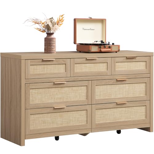 SICOTAS 7 Drawer Dresser for Bedroom, 57' Wide Rattan Dressers, Large...