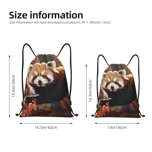Red Panda Print Drawstring Bag Backpack Waterproof String Bag Sackpack For Gym Sport, Medium, Black3