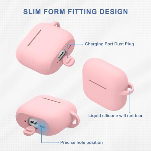 Image of Tobfit Case for AirPods 4 Case Cover 2024 with Lanyard & Keychain, Soft Silicone Protective Case for Apple AirPods 4th Generation, Full Protection, Support Wireless Charging - Pink