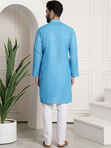 Image of SOJANYA (Since 1958 Men's Cotton Blend Checked Kurta and Churidar Pyjama Set