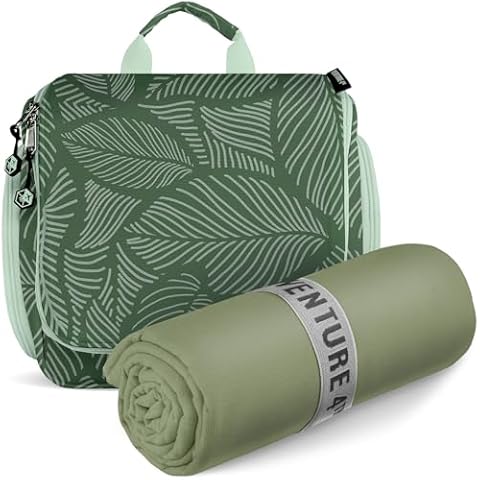 VENTURE 4TH Travel Toiletry Bag & Quick Dry Towel Set - Ideal Travel Bundle for Camping, Hiking, Backpacking and Business Trips - Size XL Travel Towel Cover