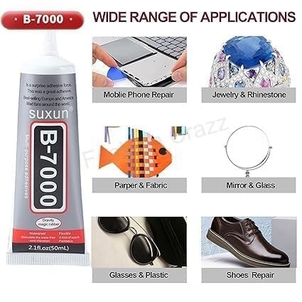 KACHKIT B-7000 Clear Adhesive Glue for Rhinestone Crafts, Jewelry, Fabric, and Screen Repair - High Viscosity Multi-Purpose Glue (50ML / Pcs-2). 1