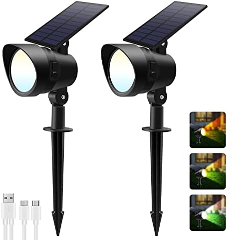 ALUSSO LIGHTING Solar Spot Lights Outdoor, 54 LEDs IP65 Waterproof Dusk-to-Dawn Solar Landscape Spotlights, [3CCT/Dimmable] Solar Outdoor Wall Lights for Garden Yard Driveway Walkway, 2 Pack