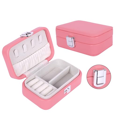 Image of BucketList PU Leather Jewellery Organizer Box with Ring Slots & Necklace Hooks | Compact Jewelry Storage Case with Secure Lock (Travel Jewellery Box Rectangular (Wine Red))