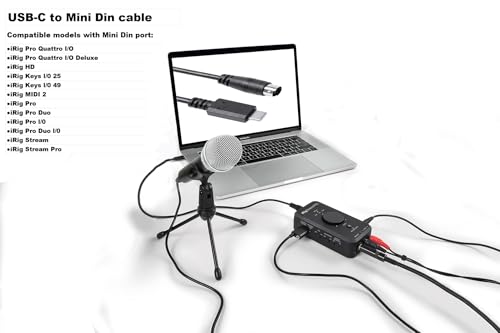 usb-c to mini-din 7 pin male cable for ik multimedia irig series compatible with hd hd-a keys io 25 io49 midi 2 pro pro duo pro duo io pro io streamstream pro usb-c to min din 6ft