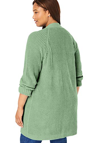 Woman Within Women's Plus Size Long-Sleeve Shaker Cardigan Sweater - 34/36, Black