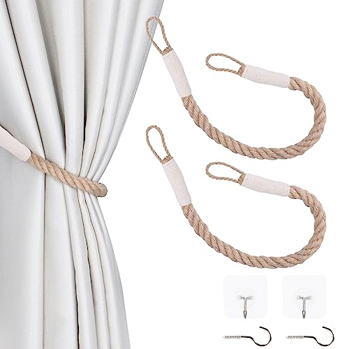 OCIOLI 2 alzapaños de Cortina con Cuerda de cáñamo Trenzada, Decorativos Hechos a Mano, alzapaños de Cortina para Cortinas (Beige, 2)