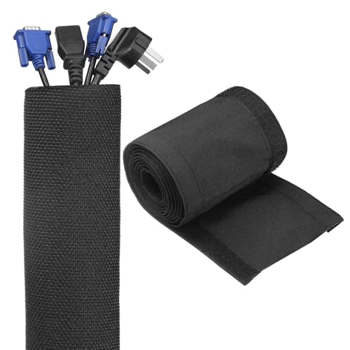 QUARKZMAN Funda de Gestión de Cables de Gancho Y Bucle, 6.6 Pies X 1.2 Pulgadas Envoltura Flexible de Cable Cubre Ocultador de Cables, Organizador de Cables Y Protector de Cabless, Negro