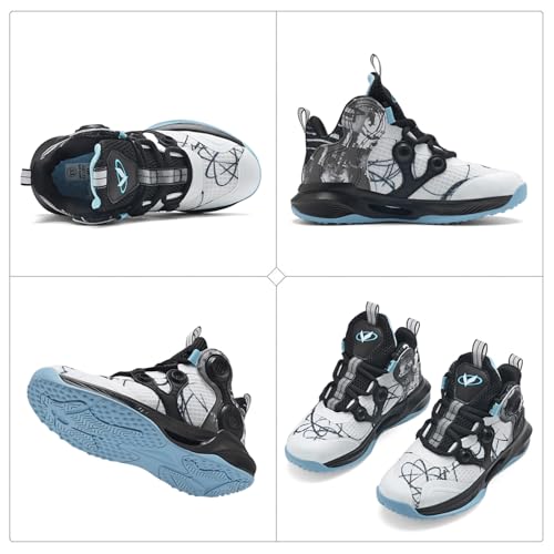 Image of VITUOFLY Kids Basketball Shoes Boys Sneakers Girls Mid-top Sports Shoes | Ankle protection, Non-slip TPR outsole, Cushioned shock-absorbing EVA midsole, Indoor outdoor sports for little & big kids