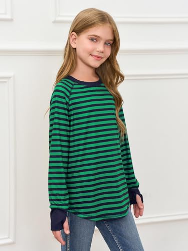 Image of Haloumoning Girls Striped Long Sleeve Shirts 5-14 Years
