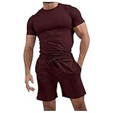 Herren Sommer Sportanzug Kurz Trainingsanzug 2 Stück Jogginganzug Trainingsanzug Casual Hausanzug Männer Rundhals Kurzarm T-Shirt und Shorts Set Freizeitanzug