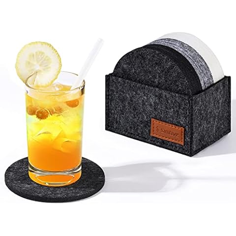 Simtive Coasters for Drinks Set of 12, Absorbent Felt Coasters with Holder, Mixed Color Coasters for Coffee Table, Wooden Table, Round, 3.9 Inches Cover