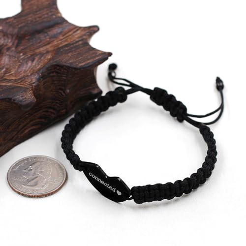 Image of Personalize 3PCS Friendship Bracelets Heart Puzzle Matching Handmade Woven Braided Black Rope Bracelet Set for Best Friends Sisters
