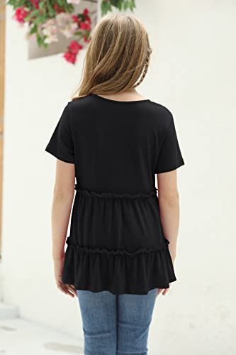 Image of Haloumoning Girls Crew Neck T Shirts Peplum Babydoll Tops Tees 4-15 Years | Girls T-Shirts, Casual Loose Tunic Tops, Cute Ruffle T Shirts, Short Sleeve Shirts, Long Sleeve Blouse