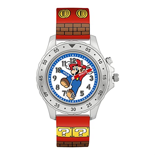 Mario Boy's Analogue Quartz Time Teacher Watch with Silicone Strap & Flashing Lights