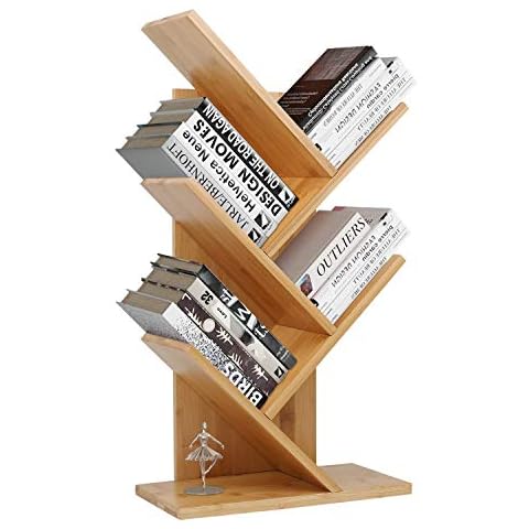 Bookshelf,Bamboo Tree Bookshelf Book Rack Display Storage Organizer Bookcase Shelving Free Standing Bookshelves for CDs, Movies & Books Holder Cover